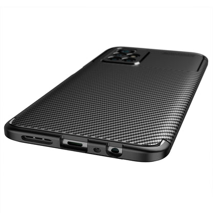 Black carbon-fiber texture TPU phone case with precise port cutouts along the side