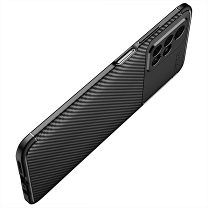 Black carbon-fiber texture TPU phone case with corner grip and button openings