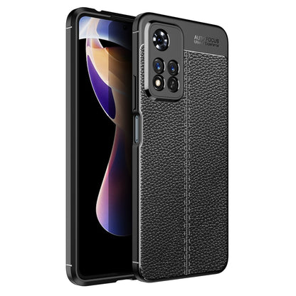 Shockproof TPU phone case with litchi-texture finish, blue back, raised camera cutouts