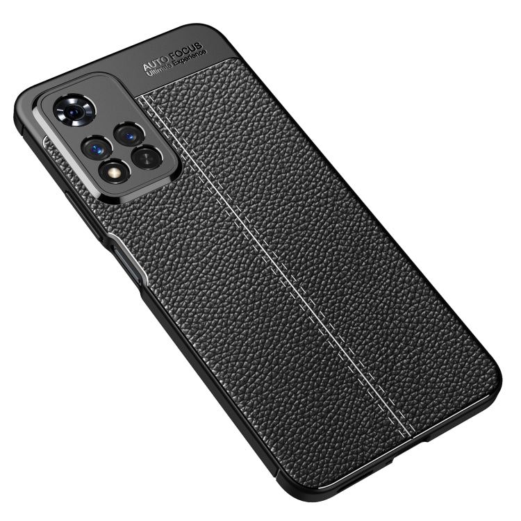 Black litchi-texture shockproof phone case with camera cutout and side buttons