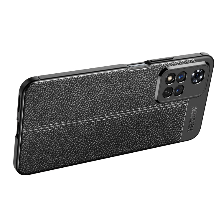Black litchi-texture shockproof phone case, rear camera cutout and button edges