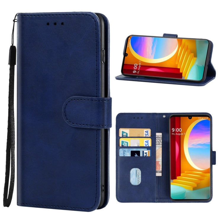 Blue leather wallet phone case with magnetic flap and side strap