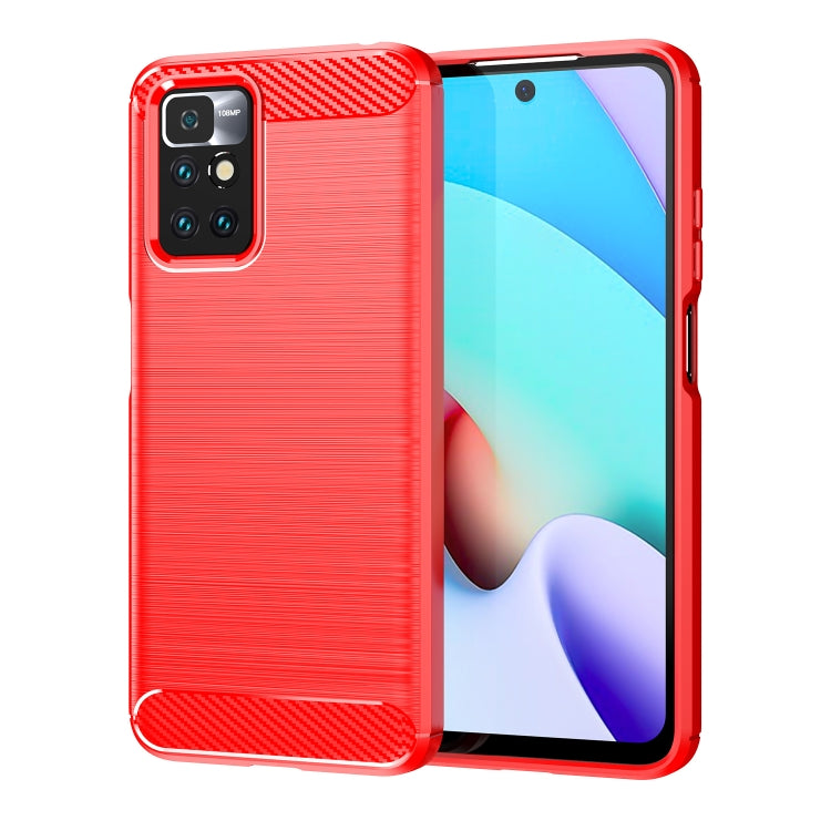Red brushed carbon fiber TPU phone case with raised edges and camera cutouts