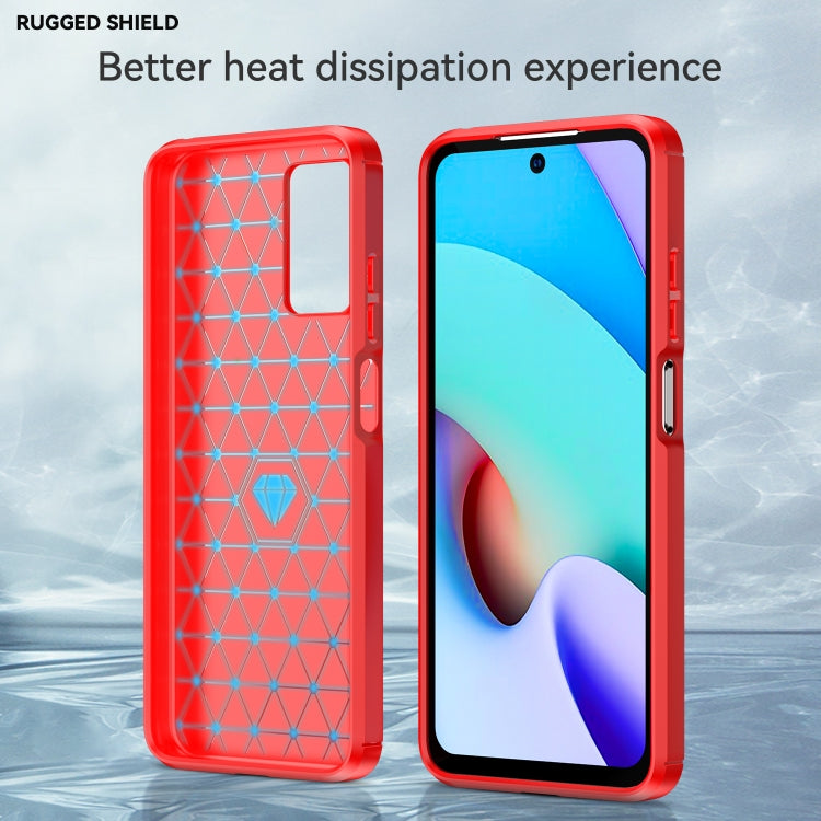 Red rugged TPU phone case with carbon-fiber style back panel and camera openings