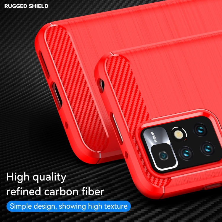 Red TPU phone case with carbon fiber accent strips and precise camera cutout