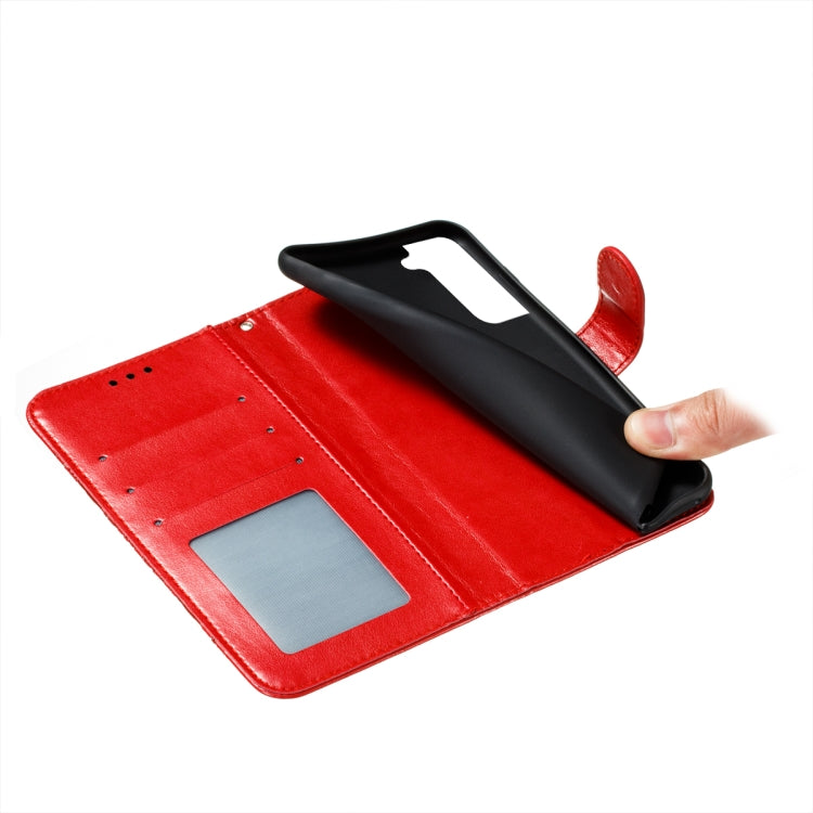 Red leather phone wallet case with card slot and detachable sleeve holder