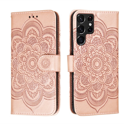 Rose embossed mandala leather phone case with flip cover and card slots