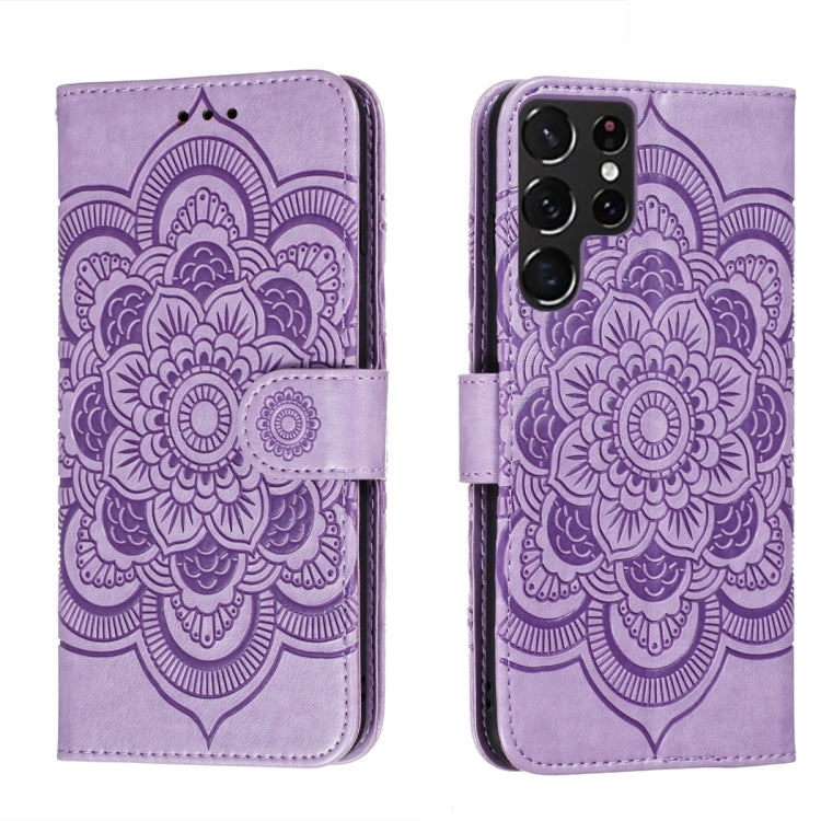 Purple mandala embossed folio phone case with flap and camera cutout on back