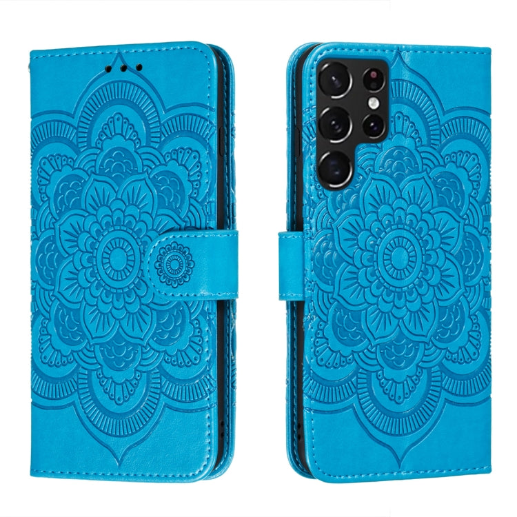 Blue mandala embossed folio phone case with flap and back camera cutout