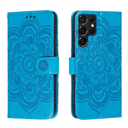 Blue mandala embossed folio phone case with flap and back camera cutout