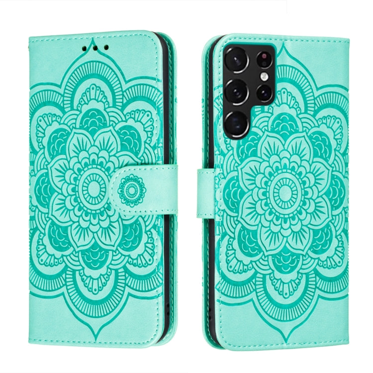 Teal floral mandala wallet phone case with card slots, back camera cutout with lens openings