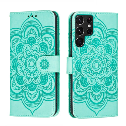 Teal floral mandala wallet phone case with card slots, back camera cutout with lens openings