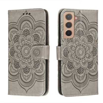 Grey embossed mandala phone wallet case with folio cover and side opening