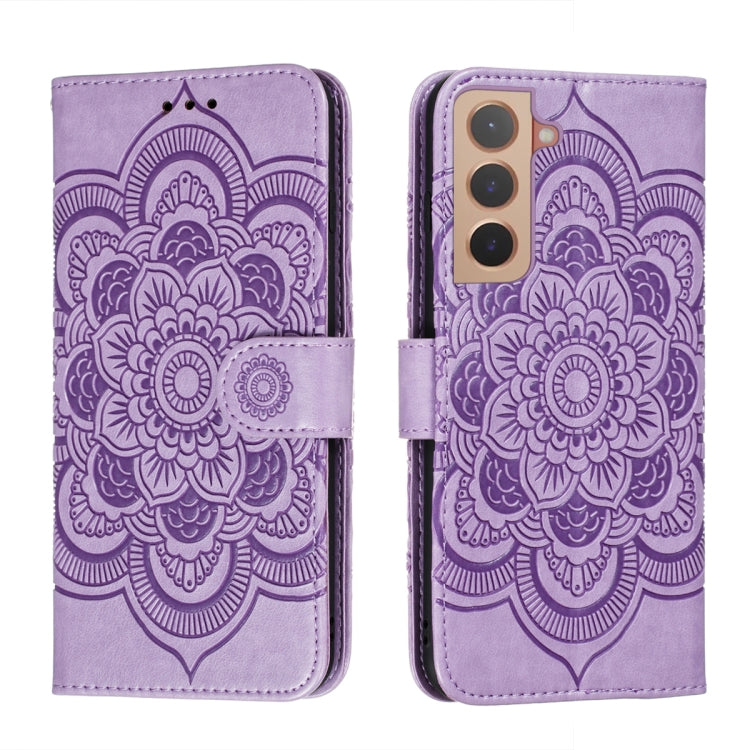 Purple mandala embossed wallet phone case with folio flap and front card-holder panel