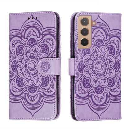 Purple mandala embossed wallet phone case with folio flap and front card-holder panel