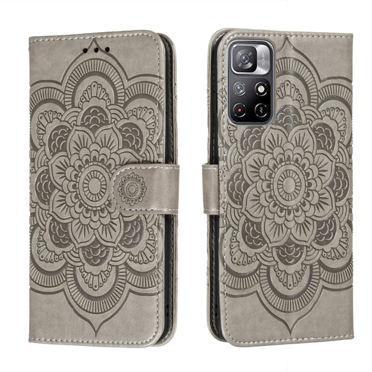 Grey embossed mandala phone wallet case with folio flap and camera window