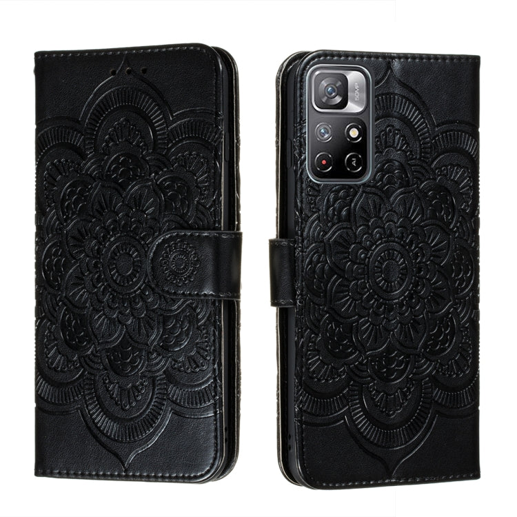 Black embossed mandala phone wallet case with camera window and folio flap