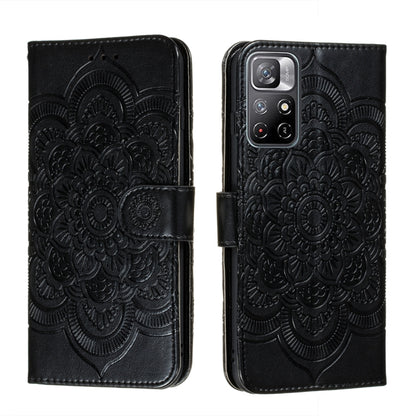 Black embossed mandala phone wallet case with camera window and folio flap