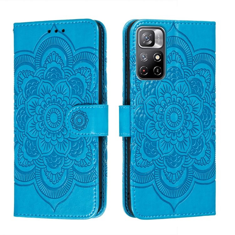 Blue mandala embossed folio phone case with flap and back camera openings