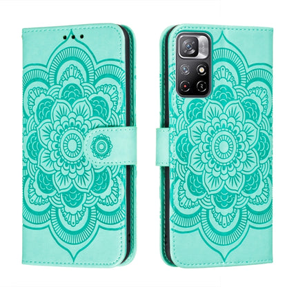 Teal mandala wallet phone case with card slots, front cover and back with multi-camera cutout