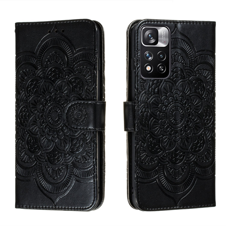 Black embossed mandala phone leather wallet case with card slots and flip cover