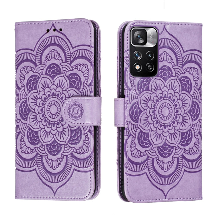 Purple mandala embossed wallet phone case with folio flap and back camera cutout