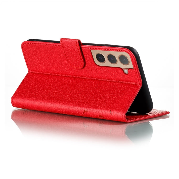 Red leather flip wallet phone case with stand-style viewing angle