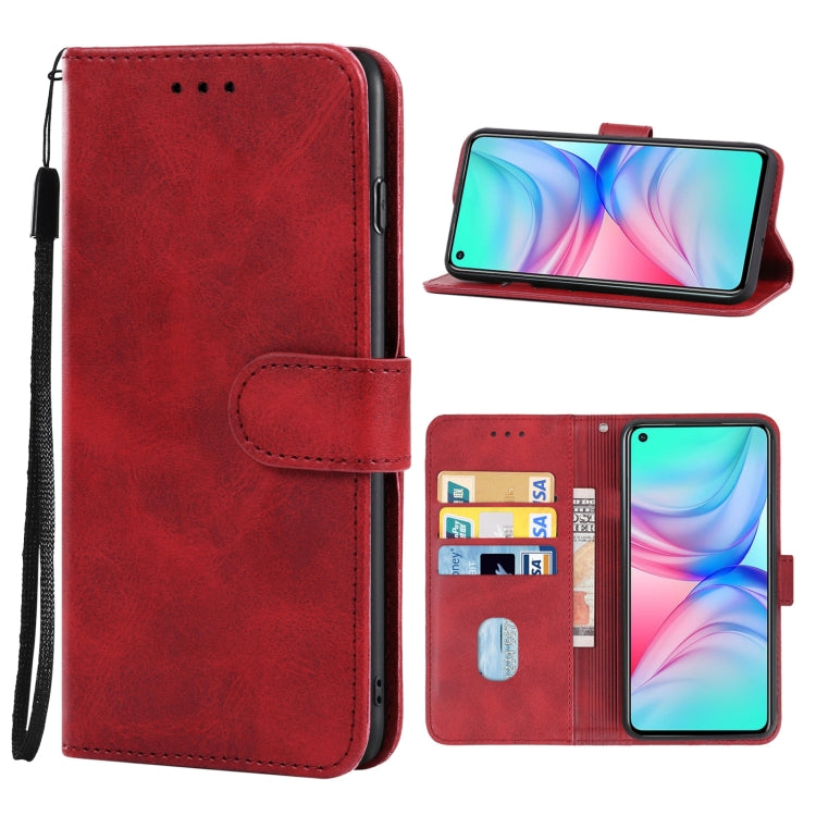 Red leather folio phone case with magnetic flap and side wrist strap