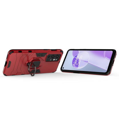 Red shockproof phone case with magnetic ring holder, back and screen view
