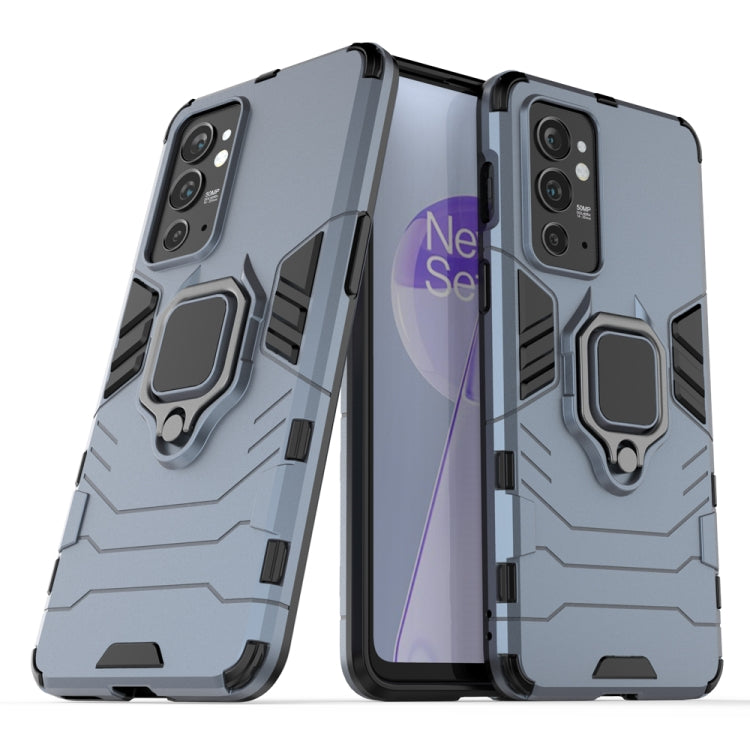 Light gray shockproof phone case with magnetic ring holder, front and back shown