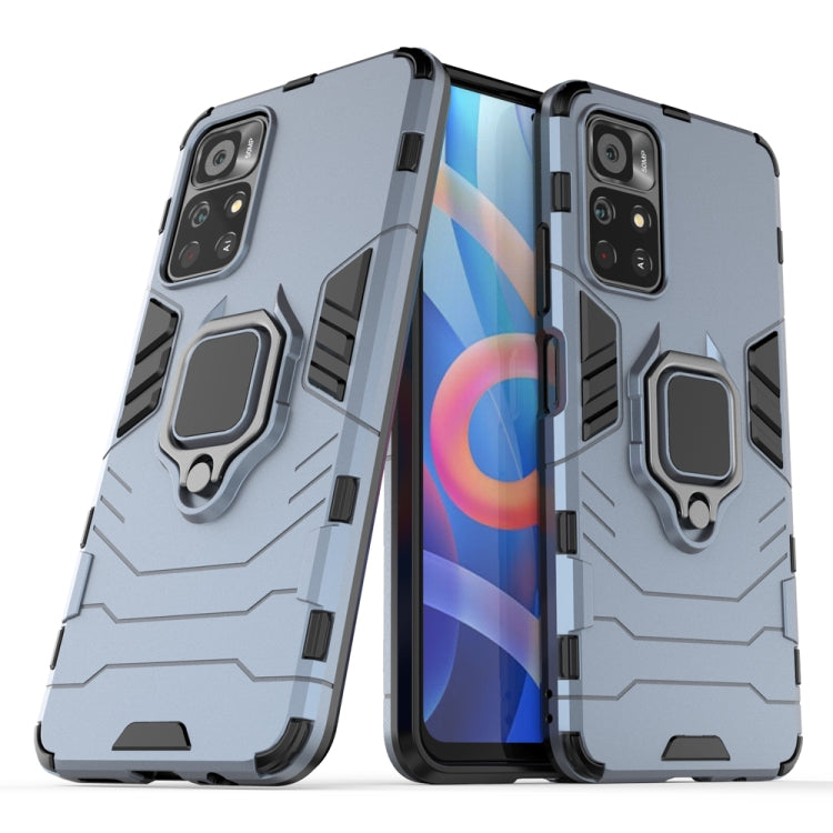 Navy blue shockproof phone case with magnetic ring holder and rugged bumper