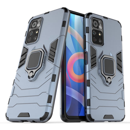 Navy blue shockproof phone case with magnetic ring holder and rugged bumper