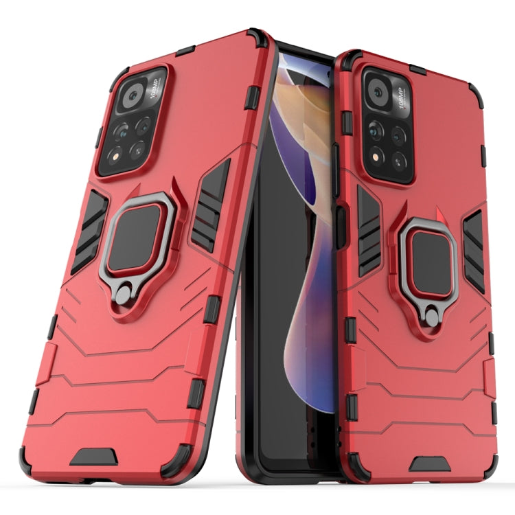 Red shockproof phone case with magnetic ring holder and rugged shockproof corners