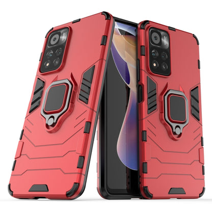 Red shockproof phone case with magnetic ring holder and rugged shockproof corners