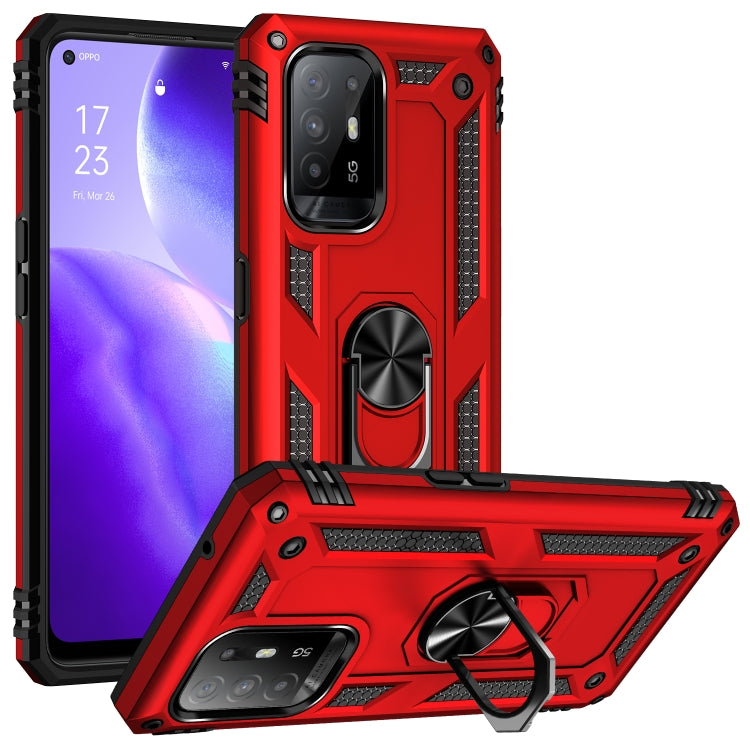 Red shockproof phone case with metal ring stand and 360-degree rotating holder