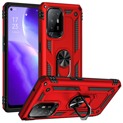 Red shockproof phone case with metal ring stand and 360-degree rotating holder