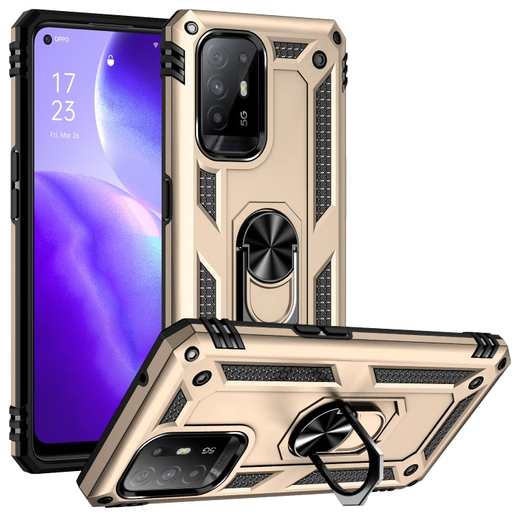 Gold shockproof phone case with metal ring stand and 360-degree rotating holder