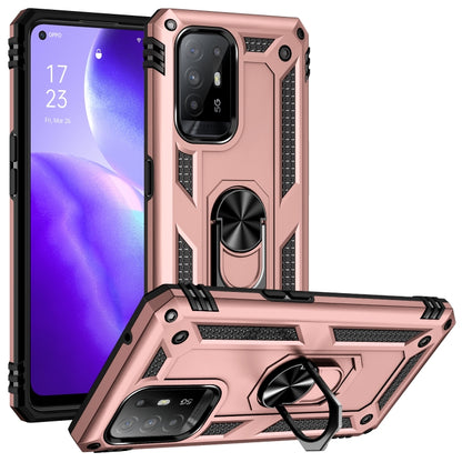 Rose gold shockproof phone case with metal ring stand and 360-degree rotating holder