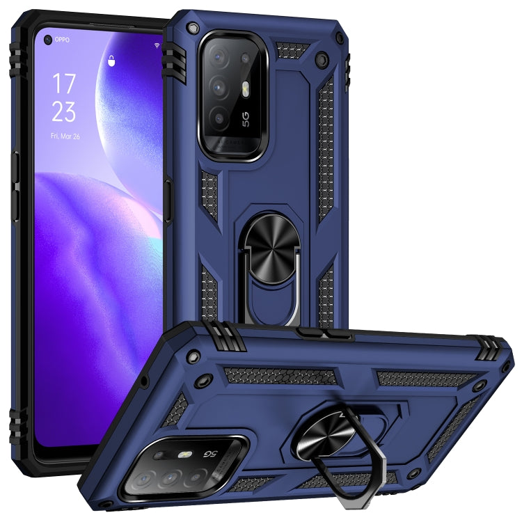 Shockproof phone protective case with 360 rotating holder, blue rugged TPU/PC