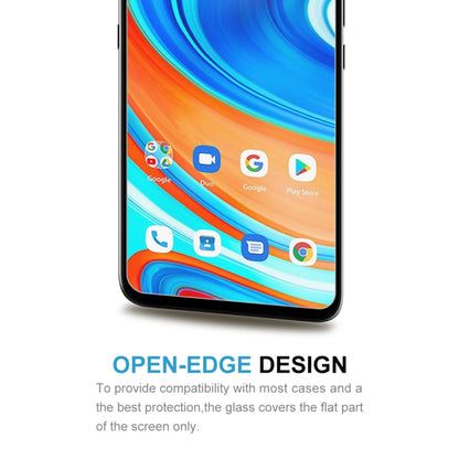 Tempered glass screen protector applied on smartphone display, clear glossy finish