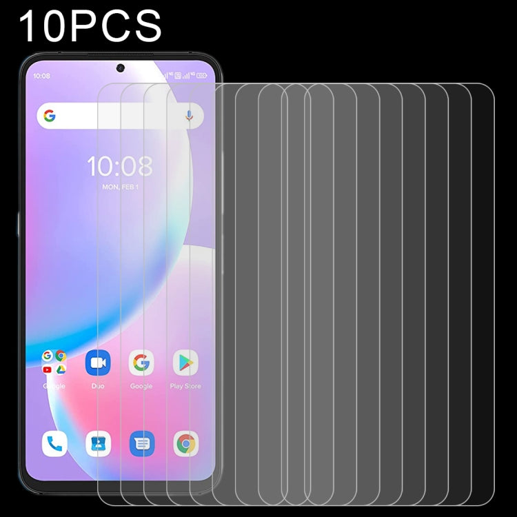 10-pack tempered glass screen protectors shown aligned for mobile phone screen coverage