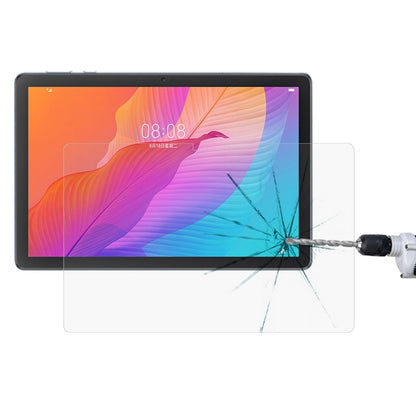 Tempered tablet screen protector film on a landscape tablet screen with impact crack lines