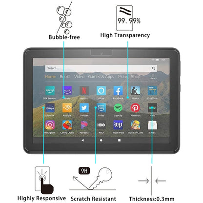 Tempered glass tablet screen protector with bubble-free, scratch-resistant design callouts
