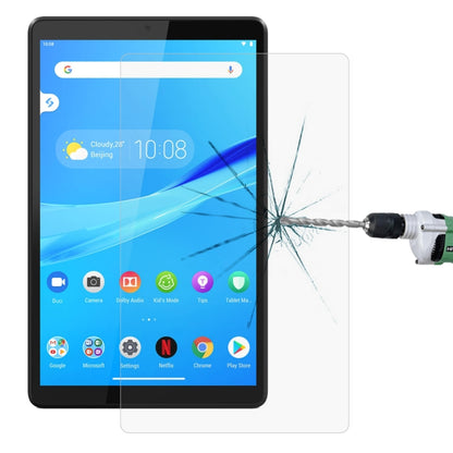 Tempered tablet screen protector film on a black tablet screen with impact crack lines