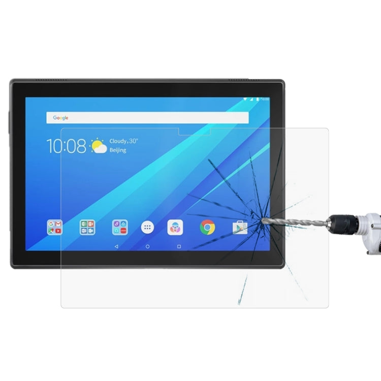 Transparent tempered glass screen protector film for tablets, with impact damage marks