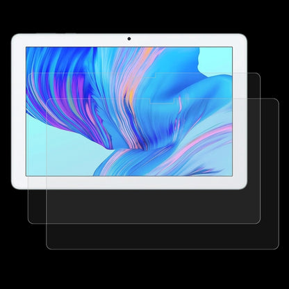 Tablet screen protector tempered glass film, 2-pack, clear layers over tablet screen