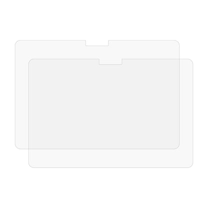 Clear tempered glass screen protector sheets with cutout shapes for tablet display.