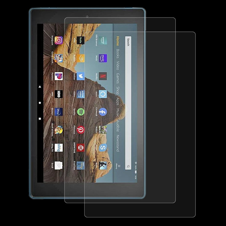 Tablet screen protector film overlay with clear tempered glass for full display coverage.