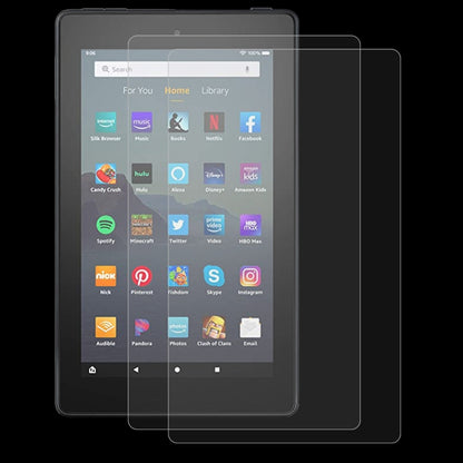 Transparent tempered glass screen protector placed over a tablet screen with app layout.
