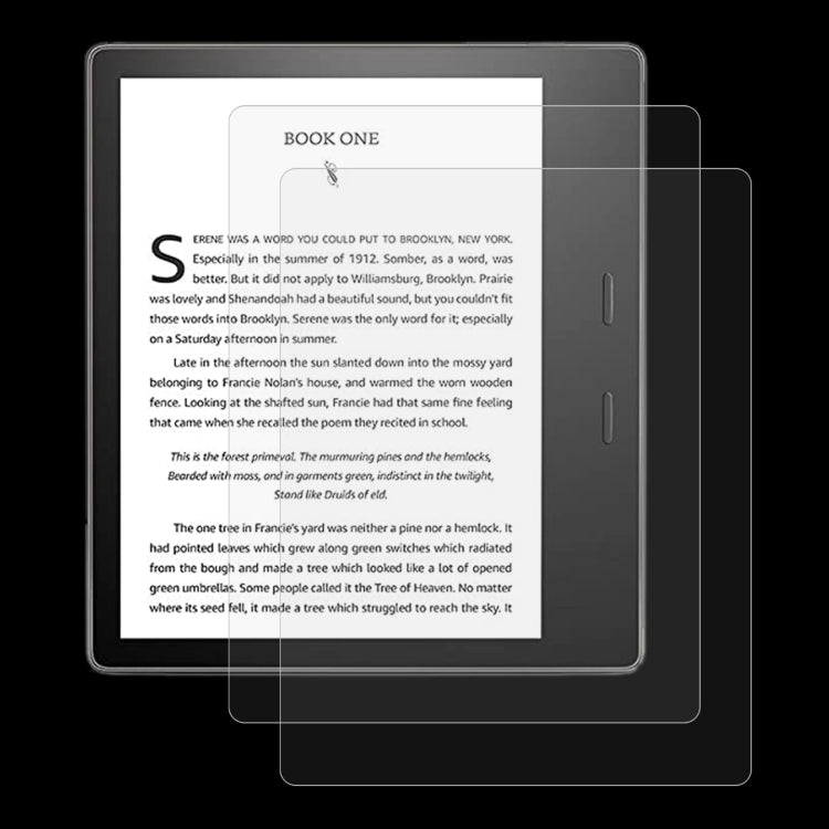 Tablet tempered glass screen protector film on a reading page layout